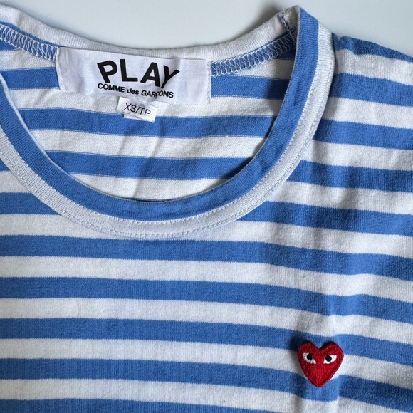 Comme des Garcons PLAY Tops - Comme des Garcons PLAY Striped Long Sleeve Tee - Blue & White